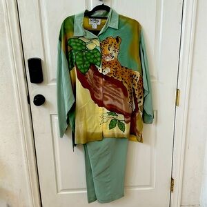 Exquisite Vintage 100% Silk Panther Pant Suit by Carol Patterson